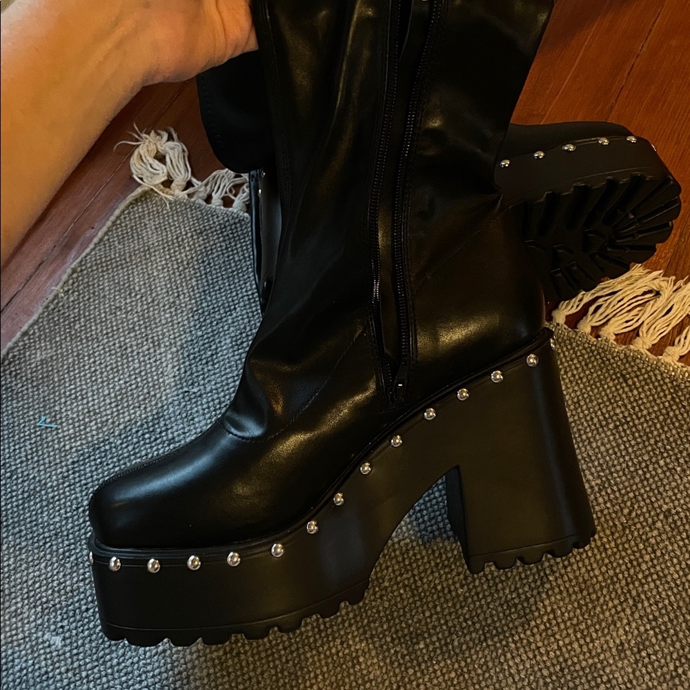 Black Studded Women's Boots - Picture 4 of 4